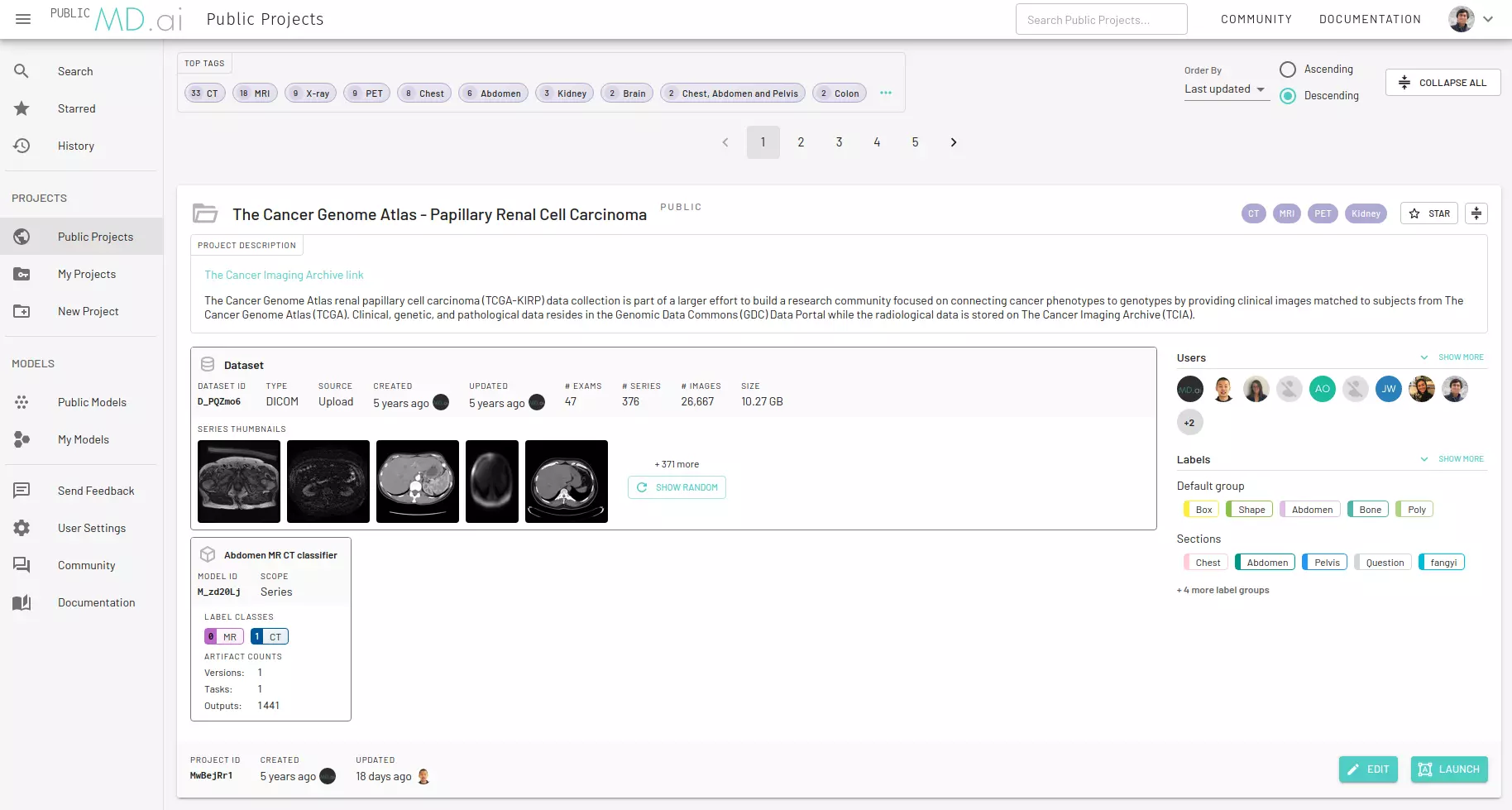 Projects Interface