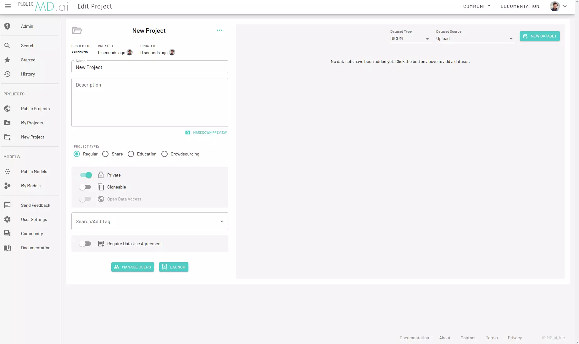 New Project Page