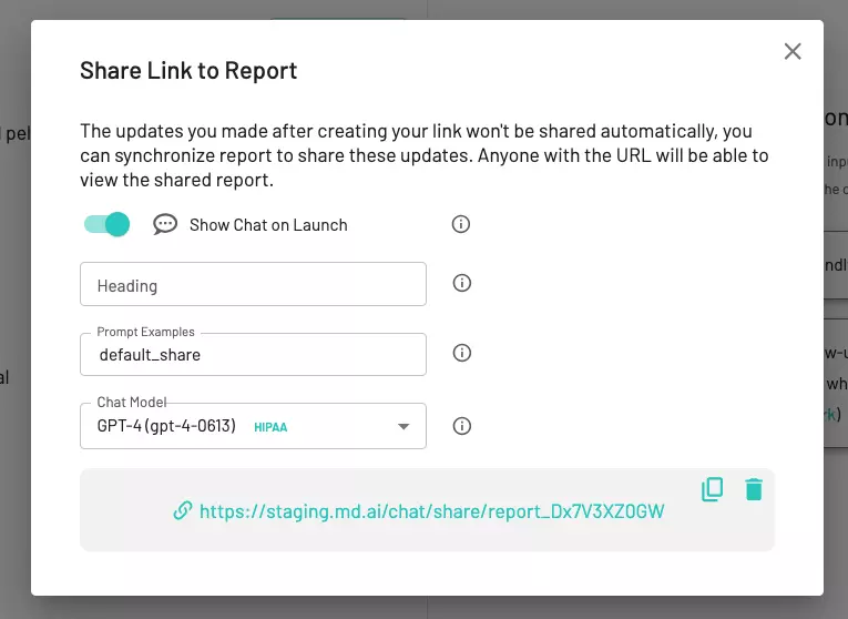 Report share dialog