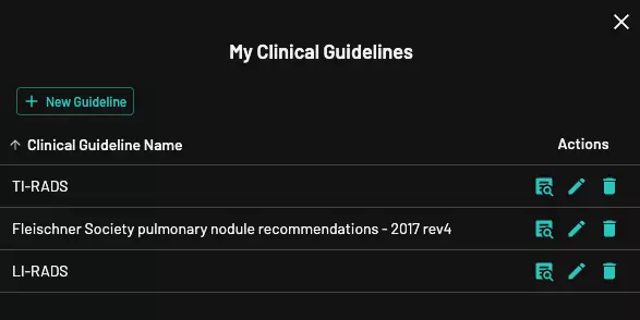 User clinical guidelines list