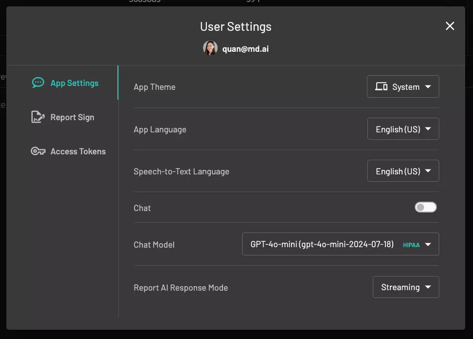 User settings